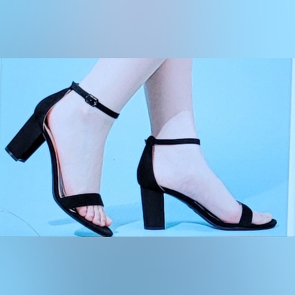 NIB CHUNKY BLOCK HEAL ANKLE STRAP FAUX SUEDE SANDAL SHOE SIZE 8 BLACK - Picture 3 of 12